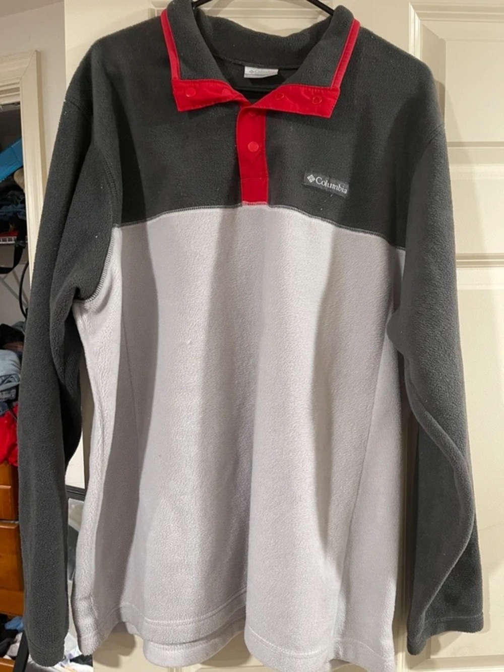 Columbia Men's Gray, Dark Gray and Red Zip-Front Fleece Pullover